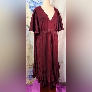 Holy Clothing Washed Burgundy color Maxi Dress for Women whimsy goth fairy